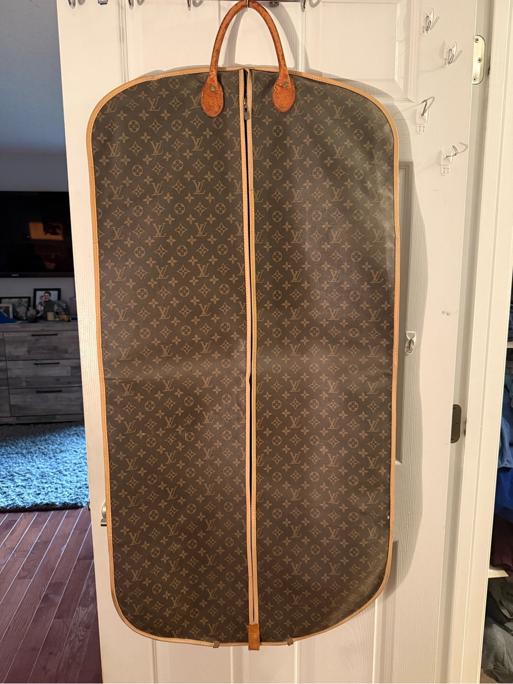 Louis Vuitton Brown Monogram Garment Cover with Natural Leather Trim